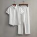 Men's Clothing Men's Casual Multi Color Beach Wear Bamboo Wrinkled Short Sleeved Suit Two Piece Suit_viptrois.com