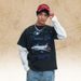 American-style Washed Faux Two-piece Printed Distressed 300g T-shirt For Men, Loose Casual Long-sleeve Street_viptrois.com