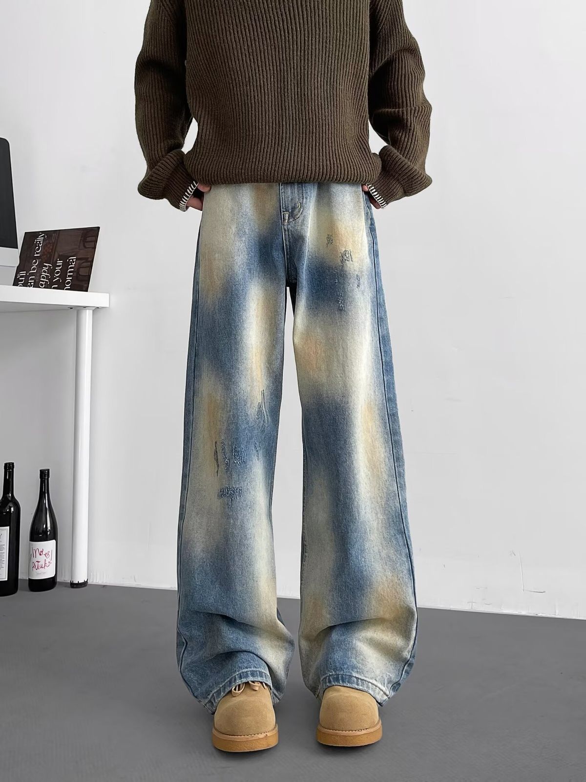 Men's Clothing Retro Washed Old Wide Leg Jeans Men And Women Street Loose Straight Design Pants_viptrois.com
