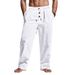 Men's Clothing Men's Casual Linen Trousers Autumn Winter Straight Leg Sporty Loose Fit Button Detail Trendy Beachwear_viptrois.com