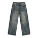 Men's Clothing Washed Vintage Distressed Whiskered Heavy Straight Wide Leg Casual Jeans_viptrois.com