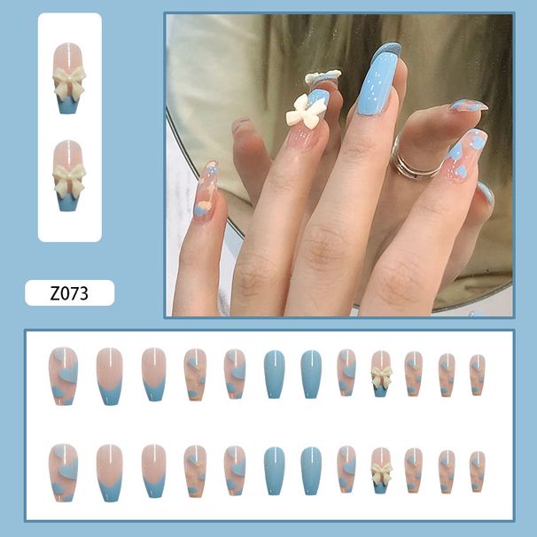 Blue Love Bow Nail Art False Nail Wearing Armor Removable Nail Patch Nail Patch Nail Patch Nail Patch_viptrois.com