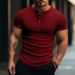 2024 Men's Summer Sports Casual Stretch Vertical Stripe Short Sleeve Henley Ribbed Knit Shirt_viptrois.com