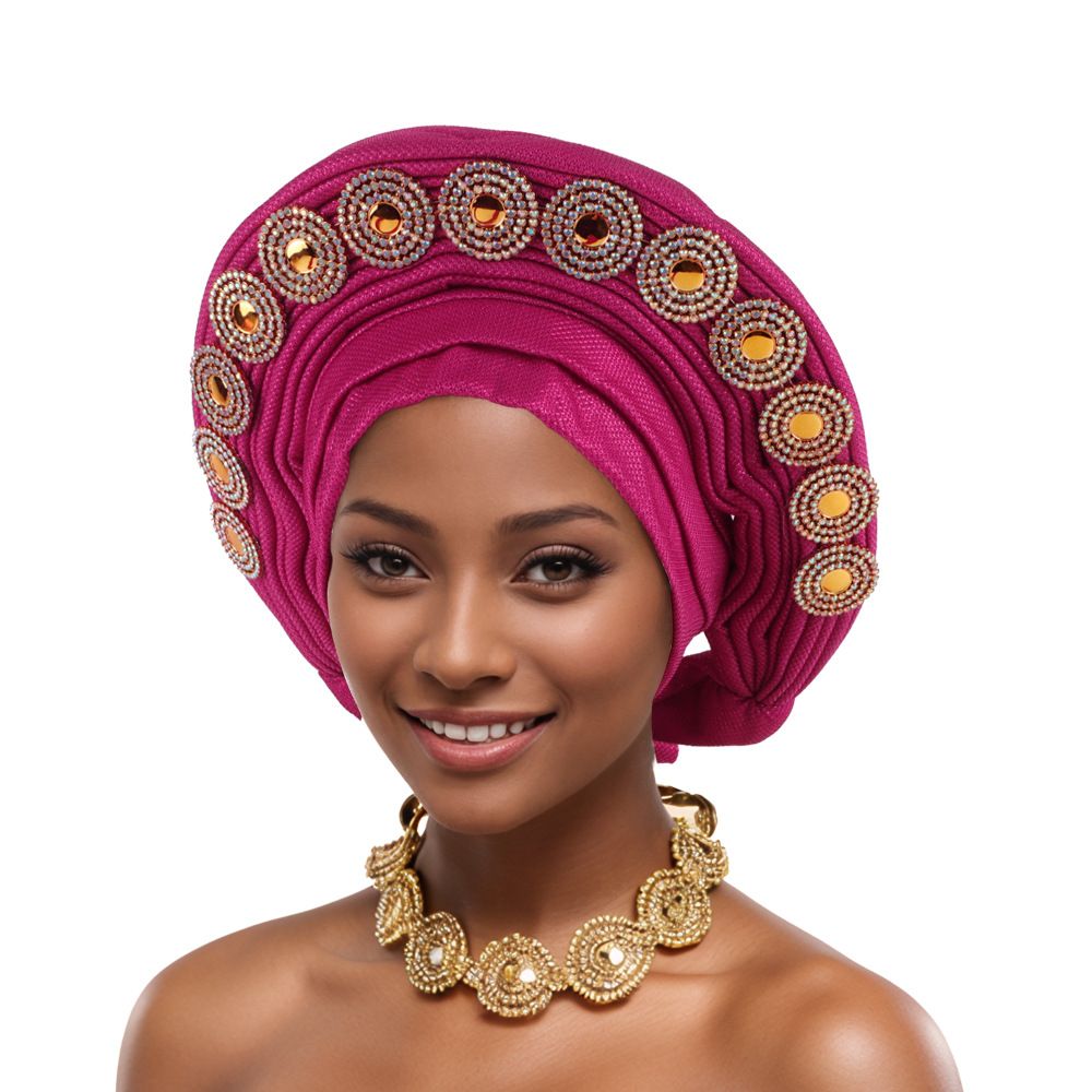 hot selling diamond heavy duty bright silk layered strap hat Nigerian wedding party Baotou hat African hat_viptrois.com