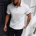 Men's Clothing Summer Textured Men's Shirt Color Blocked Pullover Button Down Knit Short Sleeved Top Apricot White_viptrois.com