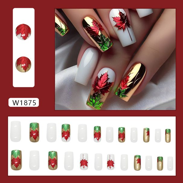 Beauty & Health Romantic And Beautiful Maple Leaf Medium And Long European Square All Match Whitening Ins Nail Art 24 Pieces_viptrois.com