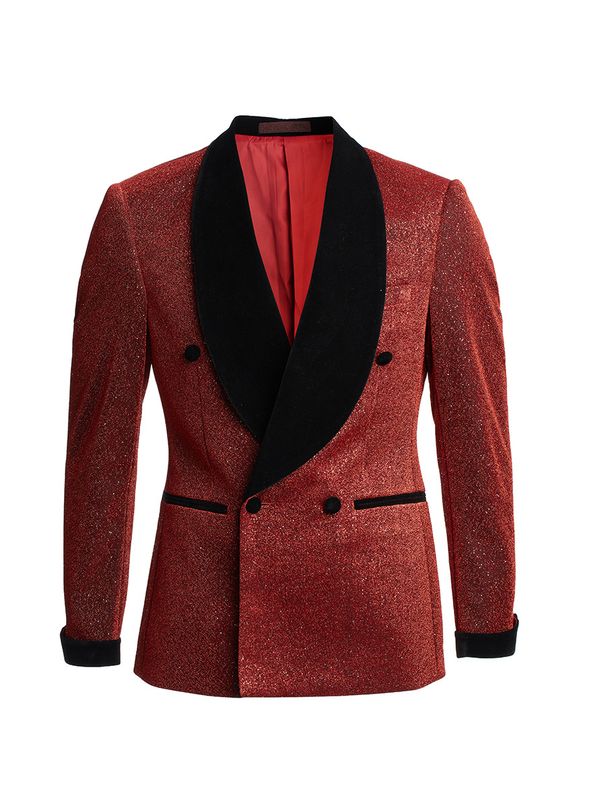 Men's Clothing Shiny Banquet Dress Suit Green Collar Double Breasted Host Groom Wedding Suit Two Piece Suit_viptrois.com