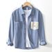 Fresh And Artistic Color Blocked Shirt, Youthful And Casual Long Sleeved Cotton Shirt Jacket_viptrois.com