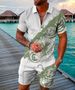 Men's Clothing Fashion Zipper Polo Shirt Suit Casual Printed Polo Shirt Shorts 2 Piece Set_viptrois.com