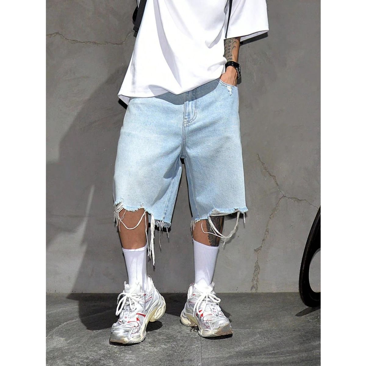 Men's Clothing Men's Style Distressed Denim Shorts Summer Loose Fit Casual Five Point Pants Trendy Version For Formal & Casual_viptrois.com