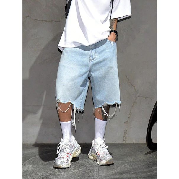Men's Clothing Men's Style Distressed Denim Shorts Summer Loose Fit Casual Five Point Pants Trendy Version For Formal & Casual_viptrois.com