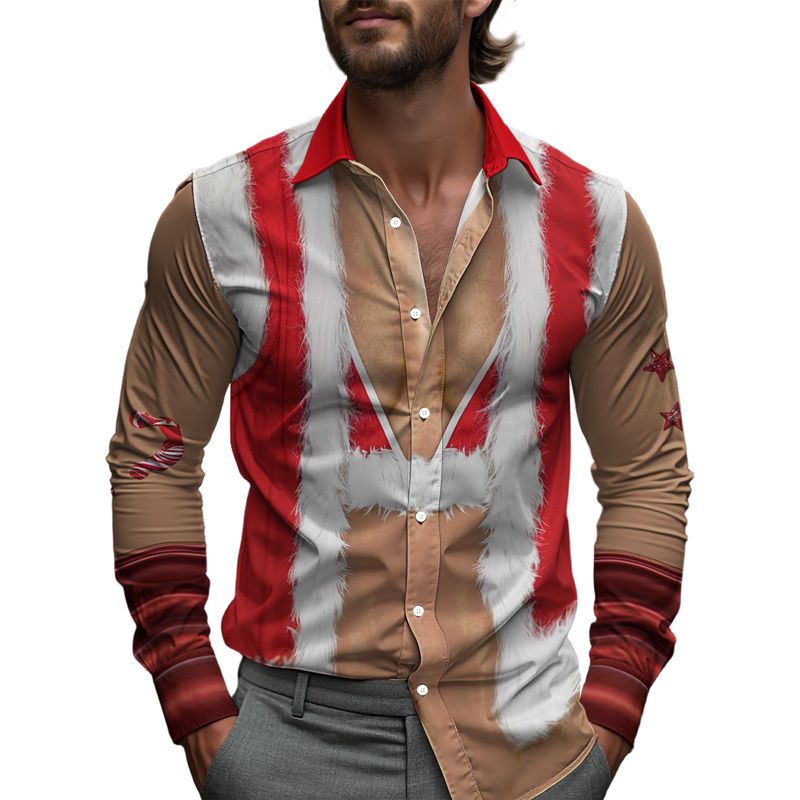Christmas Mens Shirt Spring Single Breasted Lapel Design Shirt New Daily Fashion Casual Loose Comfortable Business Shirts Snowma_viptrois.com