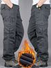 Men's Clothing new style plus velvet thickened multi pocket overalls men's trousers outdoor casual pants loose warm men's pants_viptrois.com