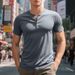 Summer New American Style Casual Men's Slim Fit Muscle Bamboo Henley Short Sleeve T-Shirt_viptrois.com