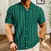 Men's Clothing Summer New Short Sleeved Striped Sweater Fashion Cardigan Knitted Polo Shirt_viptrois.com