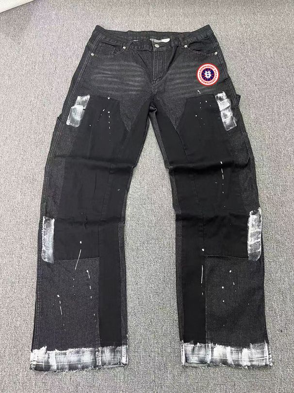 Men's Clothing European And American Men's Y2K Patchwork Painted Circular US Heat Transfer Fashion Straight Leg Jeans_viptrois.com
