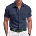 Men's Clothing Men's Shirt Summer New Corduroy Solid Color Short Sleeve Large Size_viptrois.com