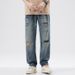 Men's Clothing New Retro Washed Hole Jeans Men's Casual Versatile Loose Straight Wide Leg Pants Handsome Style_viptrois.com