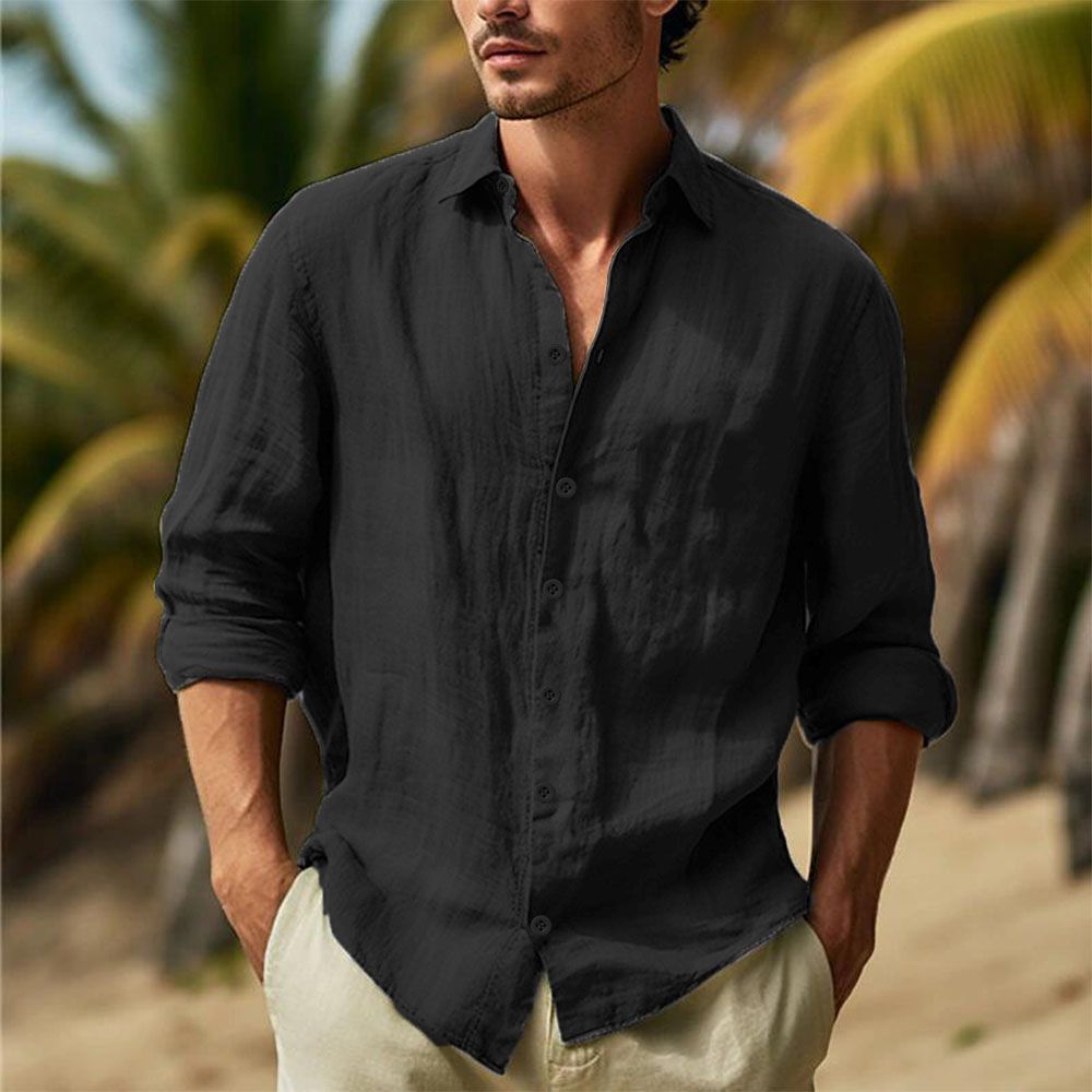Herren-Hemden Aus Baumwolle Und Leinen, Umlegekragen, Solides Hawaii-Hemd, Leicht, Atmungsaktiv, Weißes Hemd, Lässig, Große Größe, Streetwear_viptrois.com