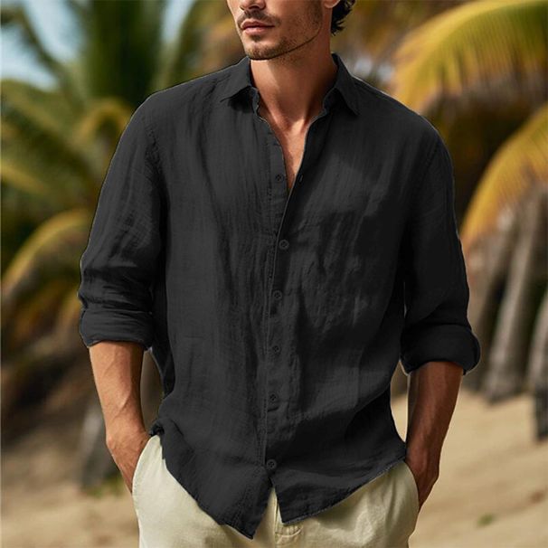 Herren-Hemden Aus Baumwolle Und Leinen, Umlegekragen, Solides Hawaii-Hemd, Leicht, Atmungsaktiv, Weißes Hemd, Lässig, Große Größe, Streetwear_viptrois.com