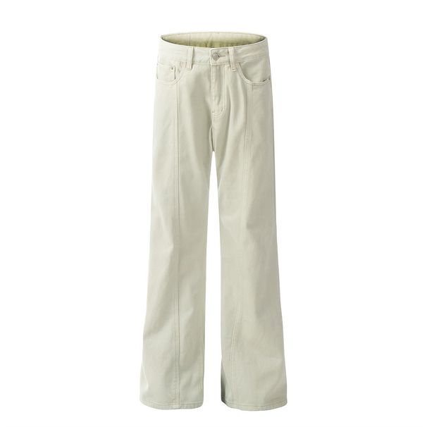 American Style Washed Yellow Mud Color Jeans For Men High Street Trend Straight Slim Fit Flared Wide Leg Long Pants_viptrois.com