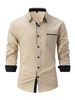 Business-Casual-Hemd Für Herren, Modische Einfarbige, Vielseitige, Langärmlige Revers-Baumwollhemd, Tasche, Frühling Und Herbst_viptrois.com