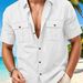 Men's Summer Short Sleeve Linen Shirt Button Down Casual Vacation Style Chest Pocket_viptrois.com