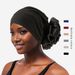 Women's new turban hat with large flowers, Middle Eastern turban hat, stretch fabric pullover hat, classic flower decoration, fashion party_viptrois.com