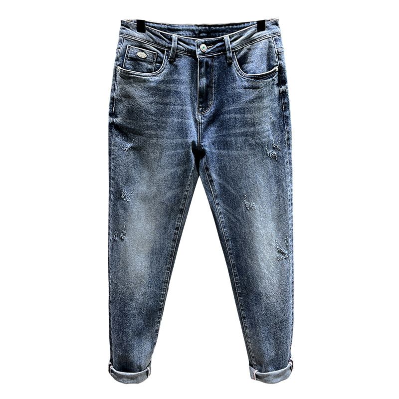 Plus Size Men's Spring/summer Fashion Jeans Men's American Retro Worn Slim Jeans Men's Thin Fat Pants_viptrois.com