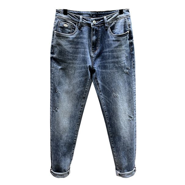 Plus Size Men's Spring/summer Fashion Jeans Men's American Retro Worn Slim Jeans Men's Thin Fat Pants_viptrois.com