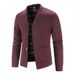Men’s Slim Fit V-Neck Cardigan – Plus Velvet Thickened Sweater Coat (Red/Light Grey/Dark Gray/Blue/Brown, M-3XL)_viptrois.com