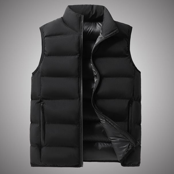 Men's Water Repellent Winter Vest – Stand Collar Thickened Jacket, Solid Color (Black/Khaki, Sizes L-5XL)_viptrois.com