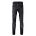 Men's Clothing American High Street Cross Border Jeans Men's Ripped Holes Hot Diamond Patches Men's Small Feet American Black Ripped Jeans #1350_viptrois.com