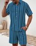 Men's Clothing Striped Short Sleeved Shirt Summer Men's Casual New Shorts Suit_viptrois.com