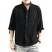 Men's Summer Linen Shirt Casual Simple Long Sleeve Loose Thin Solid Color Youth Cotton And Linen Shirt For Wearing Alone_viptrois.com