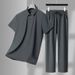 Men's Clothing Middle Aged And Young Lapel Seamless Cool Breathable Short Sleeved T Shirt Trousers Casual Suit_viptrois.com