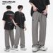 Men's Clothing Summer retro checkerboard jacquard loose wide leg drawstring straight mid waist trousers_viptrois.com