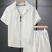 Men's Clothing New Jacquard Men's Short Sleeved Shirt Shorts Sports Leisure Beach Two Piece Suit_viptrois.com