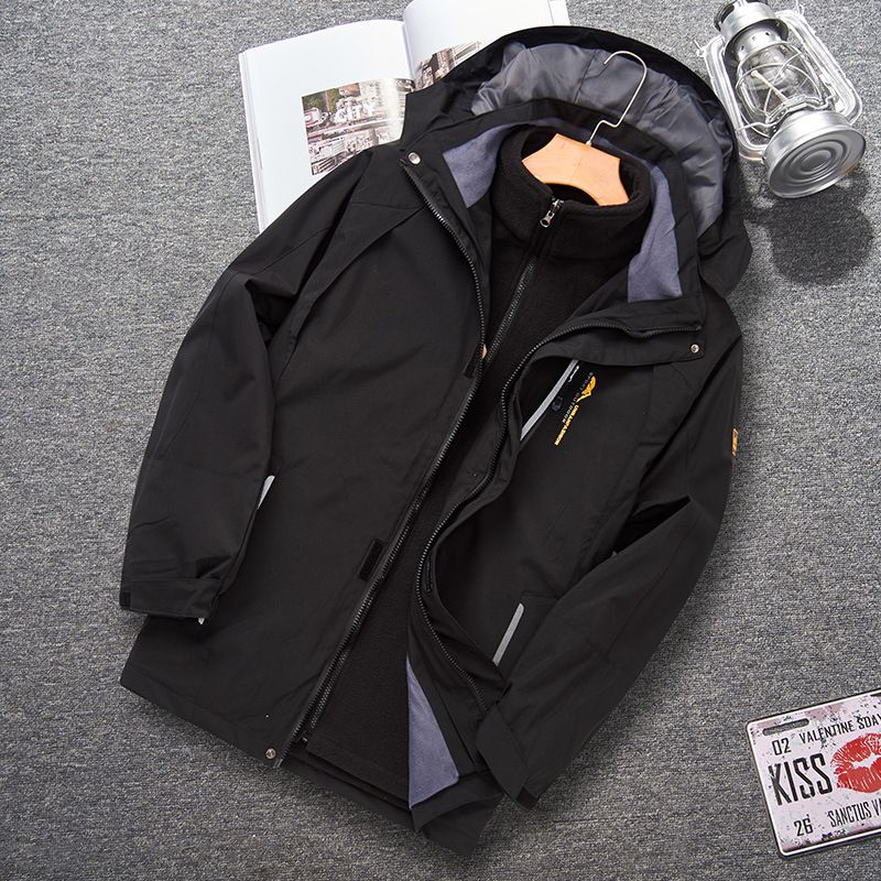 Men's Clothing Outdoor Three-in-One Charge Clothes Fleece Waterproof Two-Piece Set for Middle-aged and Elderly People's Warm Mountaineering Suit _viptrois.com