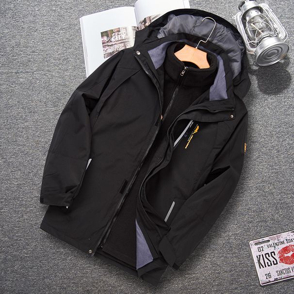 Men's Clothing Outdoor Three-in-One Charge Clothes Fleece Waterproof Two-Piece Set for Middle-aged and Elderly People's Warm Mountaineering Suit _viptrois.com