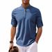 Men's Solid Color Pullover Henley Shirt Cotton Stand Collar Long Sleeve Shirt_viptrois.com