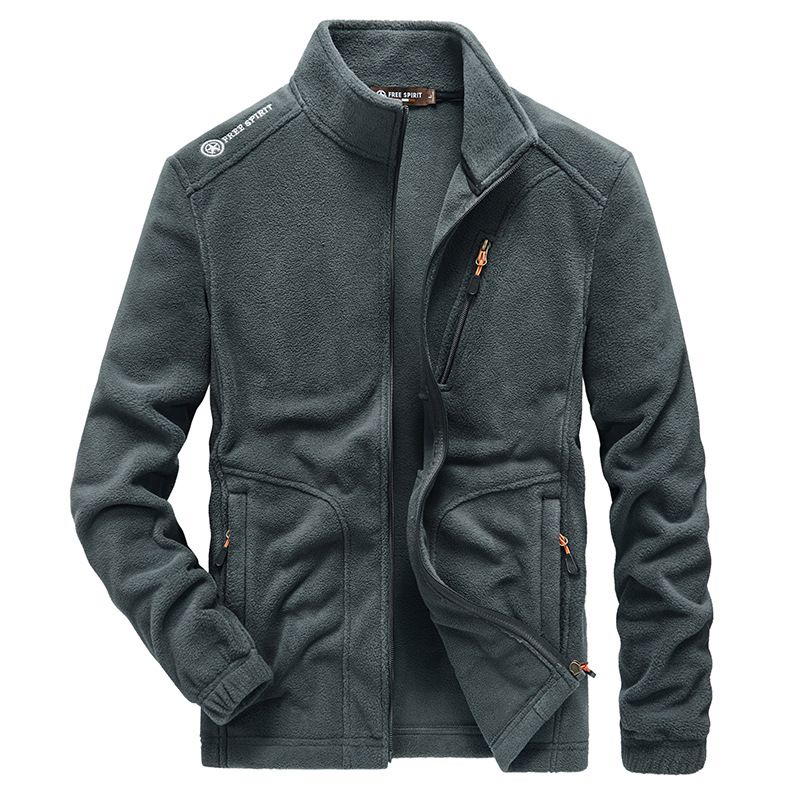 Men's Fleece Zip-Up Hoodie Jacket - Thickened Warm Winter Pullover With Stand Collar, Loose Fit Casual Fleece Coat For Outdoor & Daily Wear_viptrois.com