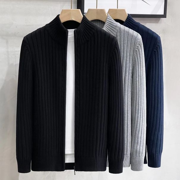 Autumn And Winter Cardigans, Sweaters, Solid Color Zippers, Outerwear, Knitwear, Casual Men's Outerwear, Trendy_viptrois.com