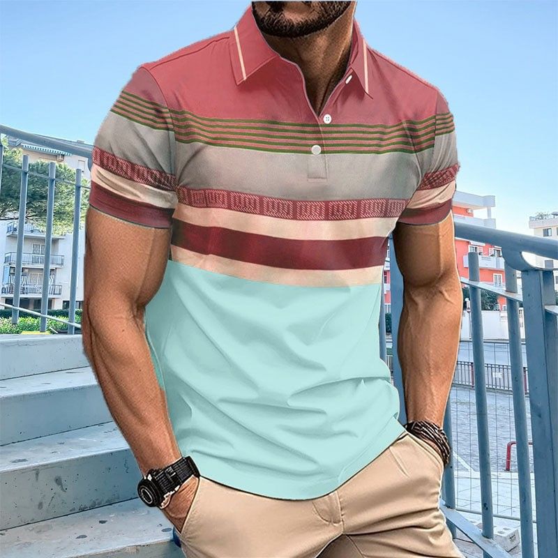 Summer Men's Casual Short-sleeved Polo Shirt Solid Color Lapel Fashion Business Breathable Comfortable Short-sleeved T-shirt_viptrois.com