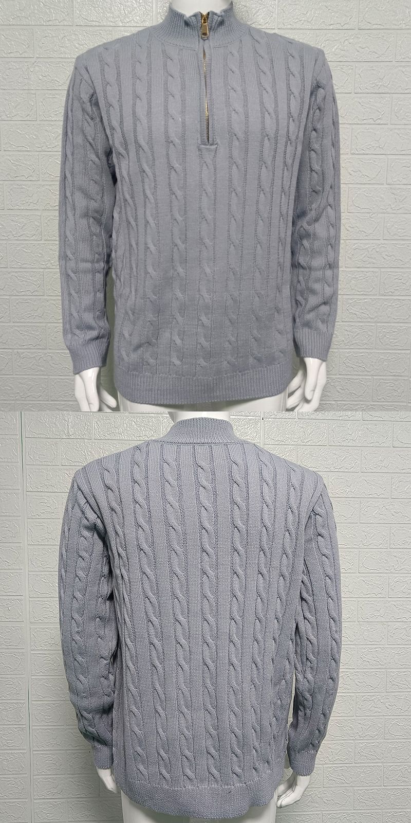 Men's Clothing autumn and winter knitted sweaters for men, slim fit, zippered, half high collar, long sleeved pullover, twisted flower sweater_viptrois.com