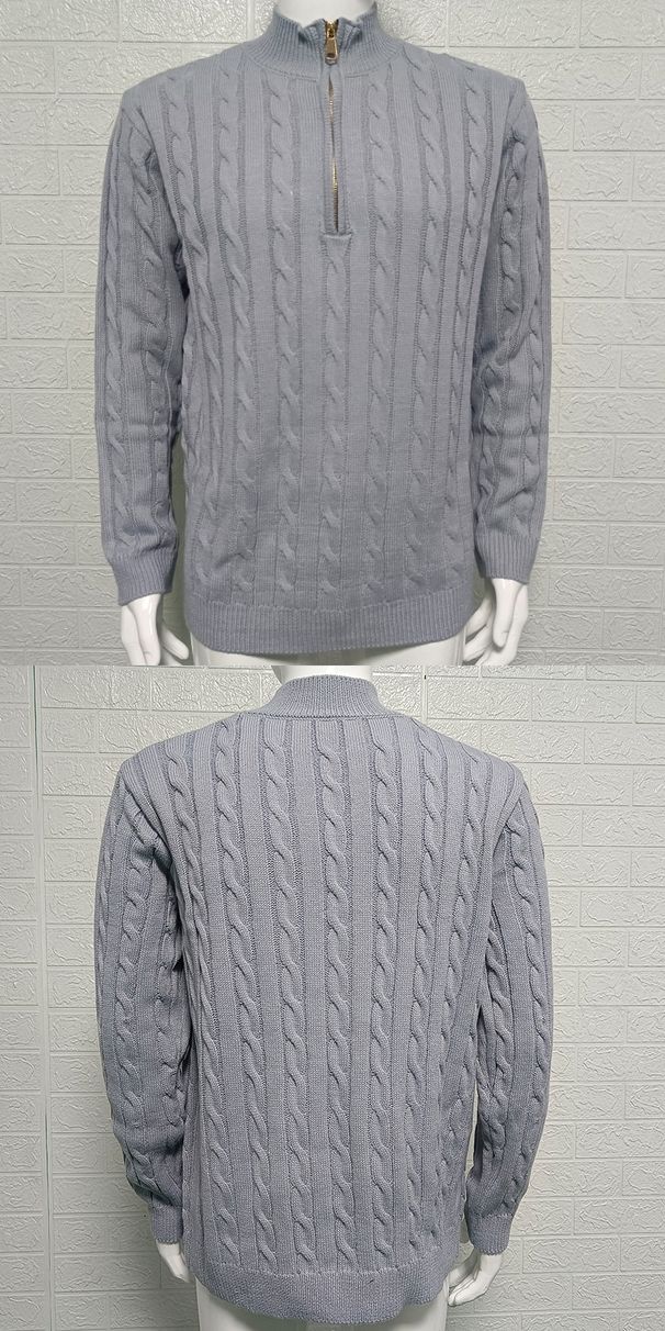 Men's Clothing autumn and winter knitted sweaters for men, slim fit, zippered, half high collar, long sleeved pullover, twisted flower sweater_viptrois.com