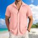 Men's Short Sleeve Casual Shirt – Lightweight V-Neck, Single-Breasted (Pink/Red/Lake Blue/Black/Khaki, S-XXL)_viptrois.com