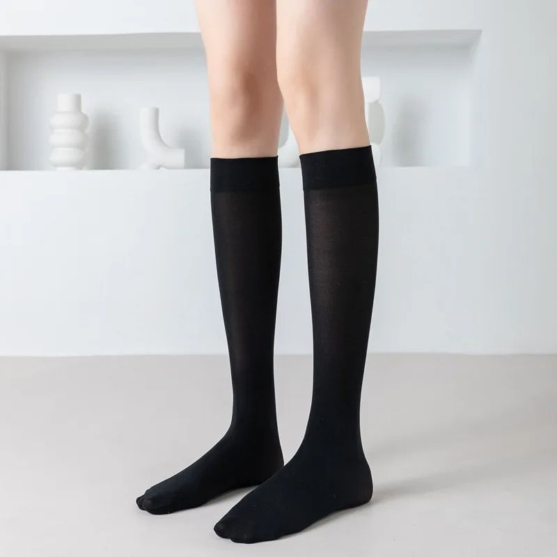 2PCS Solid Color JK Woman Thin Knee High Cute Black White Lolita Long Socks Girls Kawaii Cosplay Nylon Stockings_viptrois.com