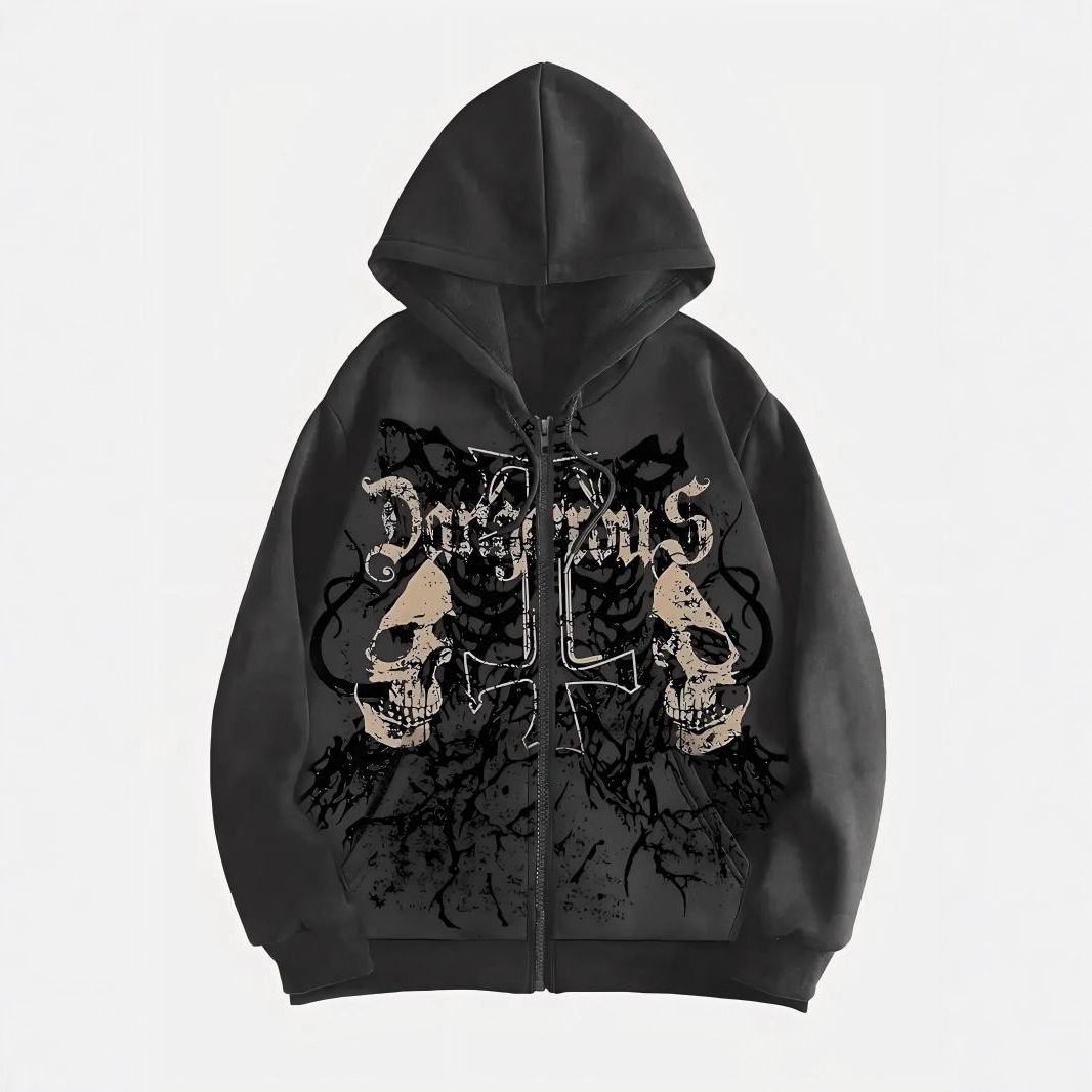 Unisex Vintage Zip-Up Hoodie – Heavyweight American Streetwear, Retro Pullover With 3D Print, Oversized Casual Jacket For Men & Women_viptrois.com