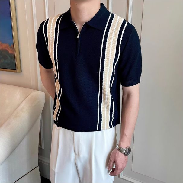 Men's Clothing Luxury Premium Men's Short Sleeve Polo Shirt Summer Half Zip Collar Breathable Casual Knit Top T-Shirt Premium Quality_viptrois.com